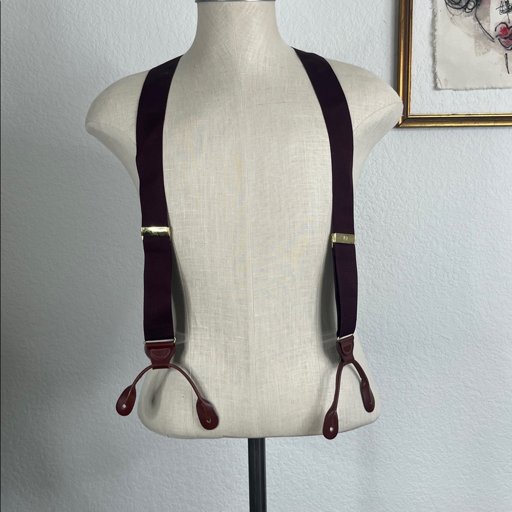 Tommy Hilfiger Maroon Elastic Adjustable Leather Suspenders